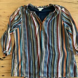 Christopher & Banks‎ 3/4 Sleeve Ruffle Stripe Polyester Multicolor Women’s P/L